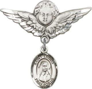 Sterling Silver Large Angel w/Wings St. Louise de Marillac Baby Badge - Engravable