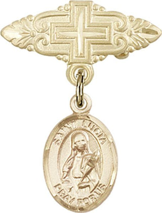 14kt Gold Filled Badge Pin With Cross St. Lucia of Syracuse Baby Badge - Engravable