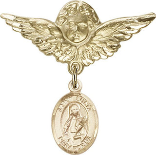 14kt Gold Filled Large Angel w/Wings St. Lucia of Syracuse Baby Badge - Engravable