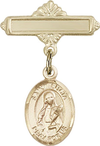 14kt Gold Polished Badge Pin St. Lucia of Syracuse Baby Badge - Engravable