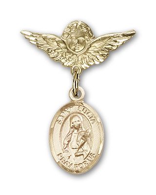14kt Gold Small Angel w/Wings St. Lucia of Syracuse Baby Badge - Engravable