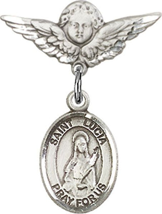 Sterling Silver Small Angel w/Wings St. Lucia of Syracuse Baby Badge - Engravable