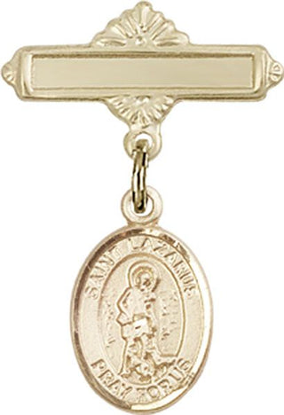 14kt Gold Polished Badge Pin St. Lazarus Baby Badge - Engravable