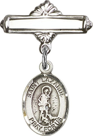 Sterling Silver Polished Badge Pin St. Lazarus Baby Badge - Engravable
