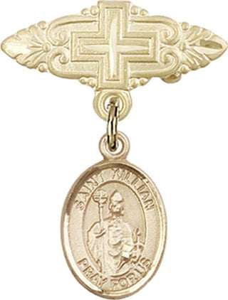 14kt Gold Badge Pin With Cross St. Kilian Baby Badge - Engravable