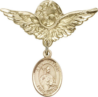 14kt Gold Large Angel w/Wings St. Kilian Baby Badge - Engravable
