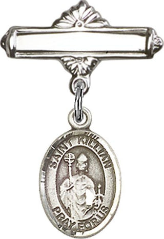 Sterling Silver Polished Badge Pin St. Kilian Baby Badge - Engravable
