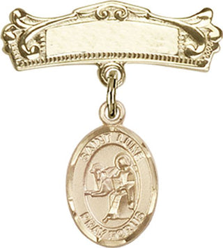14kt Gold Badge Pin St. Luke the Apostle Baby Badge - Engravable