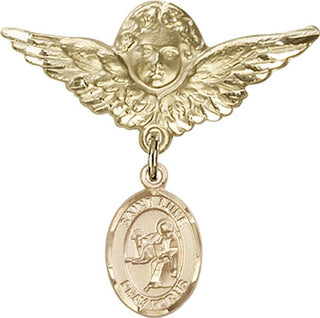 14kt Gold Large Angel w/Wings St. Luke the Apostle Baby Badge - Engravable