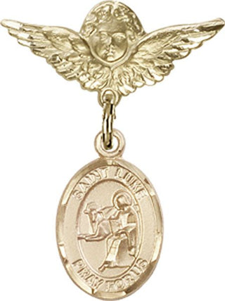 14kt Gold Small Angel w/Wings St. Luke the Apostle Baby Badge - Engravable