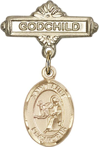14kt Gold Godchild St. Luke the Apostle Baby Badge - Engravable