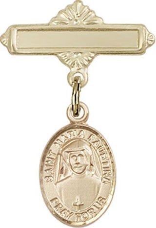 14kt Gold Filled Polished Badge Pin St. Maria Faustina Baby Badge - Engravable