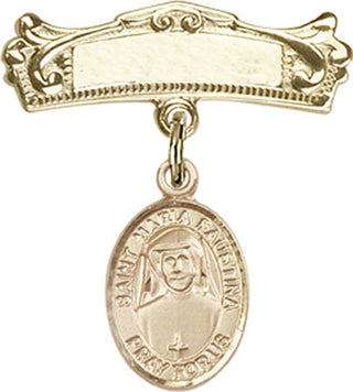 14kt Gold Filled Badge Pin St. Maria Faustina Baby Badge - Engravable