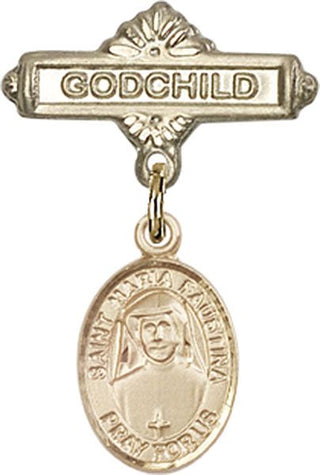 14kt Gold Godchild St. Maria Faustina Baby Badge - Engravable