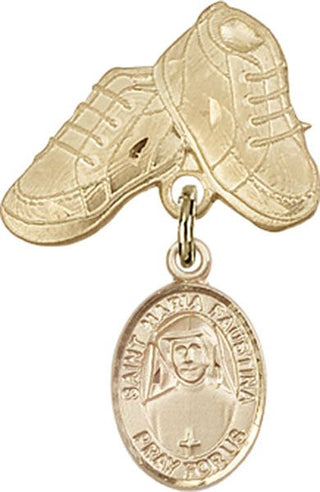 14kt Gold Baby Boots St. Maria Faustina Baby Badge - Engravable