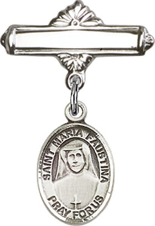 Sterling Silver Polished Badge Pin St. Maria Faustina Baby Badge - Engravable