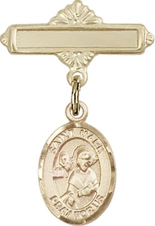 14kt Gold Filled Polished Badge Pin St. Mark the Evangelist Baby Badge - Engravable