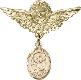 14kt Gold Large Angel w/Wings St. Mark the Evangelist Baby Badge - Engravable