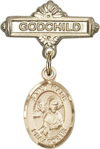 14kt Gold Godchild St. Mark the Evangelist Baby Badge - Engravable