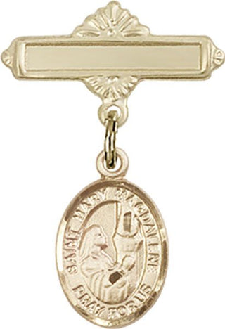 14kt Gold Polished Badge Pin St. Mary Magdalene Baby Badge - Engravable