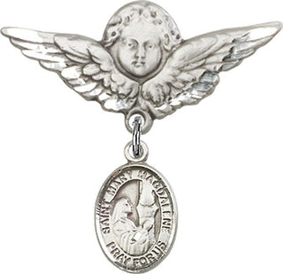 Sterling Silver Large Angel w/Wings St. Mary Magdalene Baby Badge - Engravable