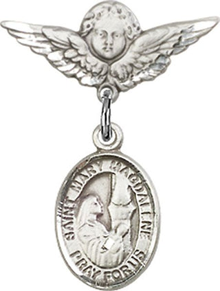 Sterling Silver Small Angel w/Wings St. Mary Magdalene Baby Badge - Engravable