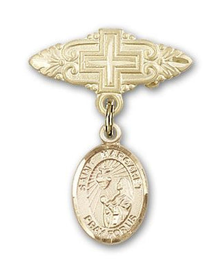 14kt Gold Filled Badge Pin With Cross St. Margaret Mary Alacoque Baby Badge - Engravable