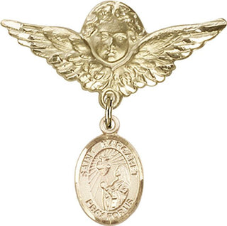 14kt Gold Filled Large Angel w/Wings St. Margaret Mary Alacoque Baby Badge - Engravable