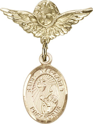 14kt Gold Small Angel w/Wings St. Margaret Mary Alacoque Baby Badge - Engravable