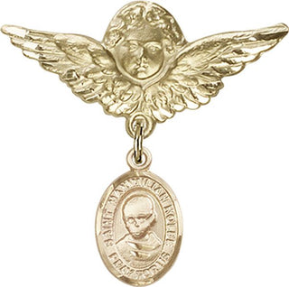 14kt Gold Filled Large Angel w/Wings St. Maximilian Kolbe Baby Badge - Engravable
