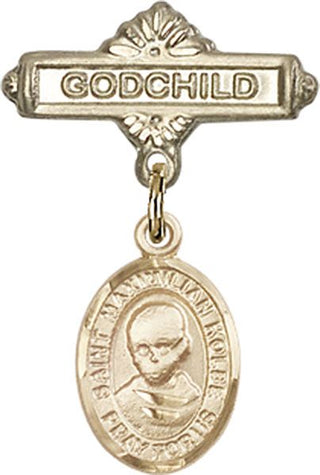 14kt Gold Godchild St. Maximilian Kolbe Baby Badge - Engravable