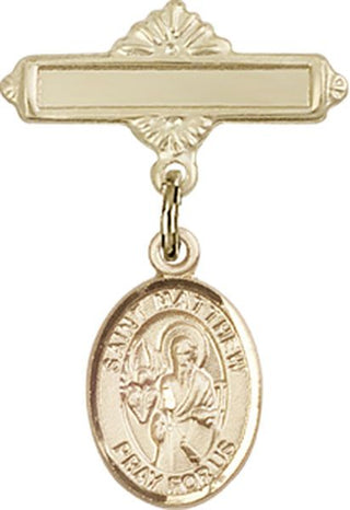 14kt Gold Filled Polished Badge Pin St. Matthew the Apostle Baby Badge - Engravable