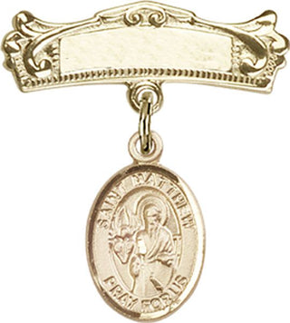 14kt Gold Filled Badge Pin St. Matthew the Apostle Baby Badge - Engravable