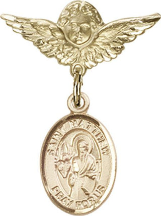 14kt Gold Filled Small Angel w/Wings St. Matthew the Apostle Baby Badge - Engravable
