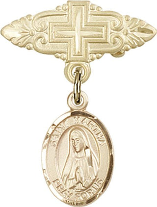 14kt Gold Badge Pin With Cross St. Martha Baby Badge - Engravable
