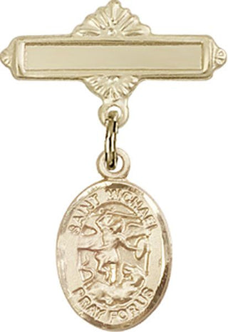 14kt Gold Filled Polished Badge Pin St. Michael the Archangel Baby Badge - Engravable
