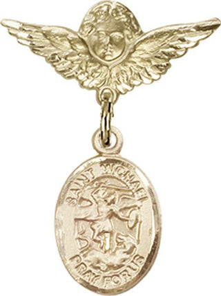 14kt Gold Filled Small Angel w/Wings St. Michael the Archangel Baby Badge - Engravable