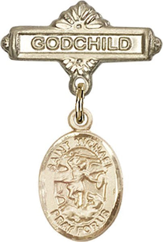 14kt Gold Filled Godchild St. Michael the Archangel Baby Badge - Engravable