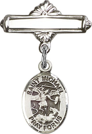 Sterling Silver Polished Badge Pin St. Michael the Archangel Baby Badge - Engravable