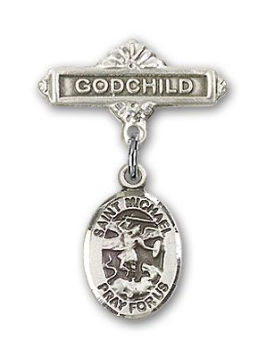 Sterling Silver Godchild St. Michael the Archangel Baby Badge - Engravable