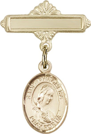 14kt Gold Polished Badge Pin St. Philomena Baby Badge - Engravable