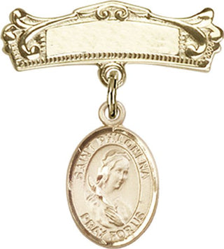 14kt Gold Badge Pin St. Philomena Baby Badge - Engravable