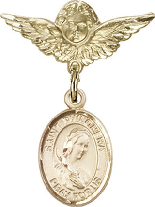 14kt Gold Small Angel w/Wings St. Philomena Baby Badge - Engravable