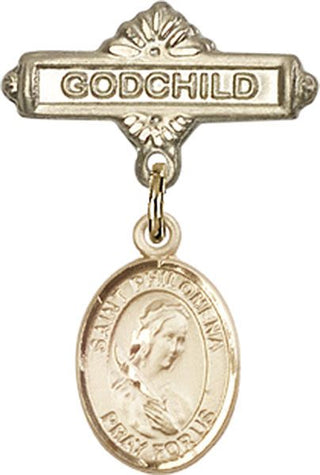 14kt Gold Godchild St. Philomena Baby Badge - Engravable