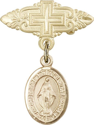 14kt Gold Filled Badge Pin With Cross Miraculous Baby Badge - Engravable