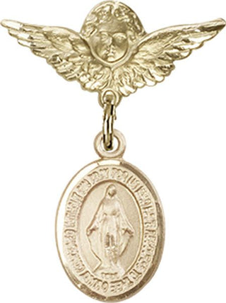 14kt Gold Filled Small Angel w/Wings Miraculous Baby Badge - Engravable