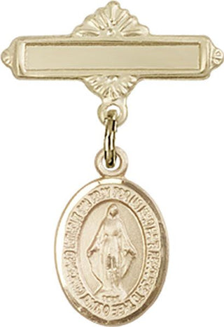 14kt Gold Polished Badge Pin Miraculous Baby Badge - Engravable