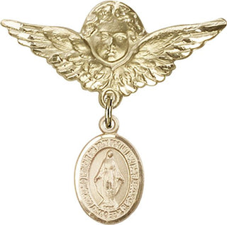 14kt Gold Large Angel w/Wings Miraculous Baby Badge - Engravable