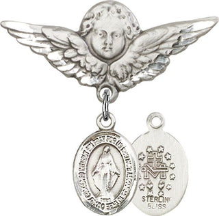 Sterling Silver Large Angel w/Wings Miraculous Baby Badge - Engravable