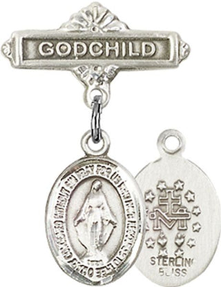 Sterling Silver Godchild Miraculous Baby Badge - Engravable